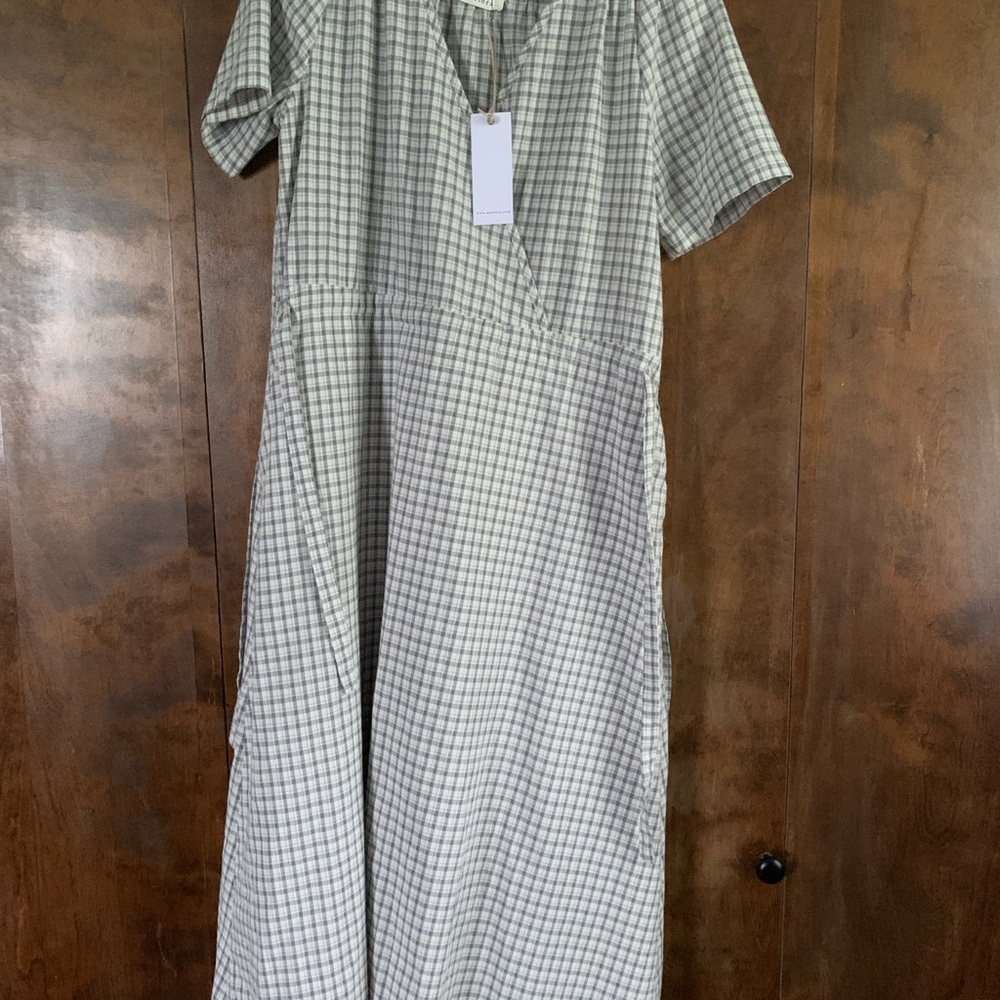 NWT Neuflora Checked Midi Dress in Light Blue - Women Dresses Midi